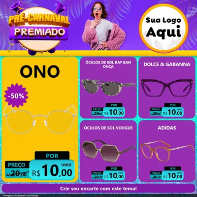 Modelo de Rede Social para Feed Facebook com o tema Pré-Carnaval Premiado para Óticas