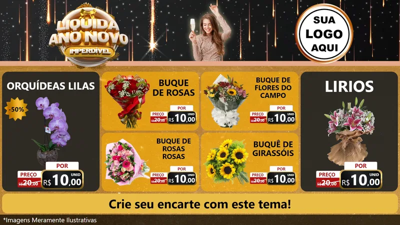 Modelo de TV para TV Horizontal com o tema Liquida Ano Novo Imperdível para Floricultura e jardim