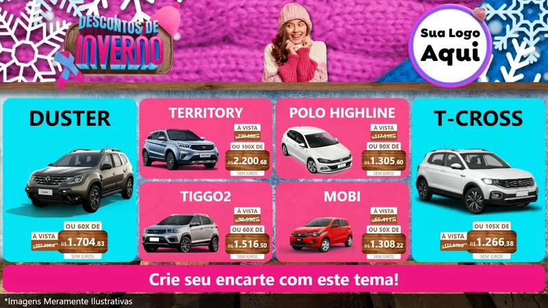 Modelo de TV para TV Horizontal com o tema Descontos de Inverno para Concessionaria de Carros