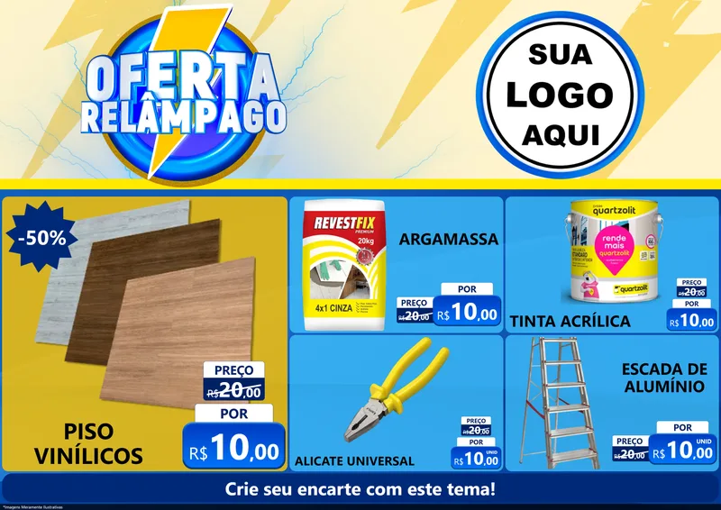 Modelo de Encarte para Encarte A4 Horizontal com o tema Oferta Relâmpago para Material para Construção