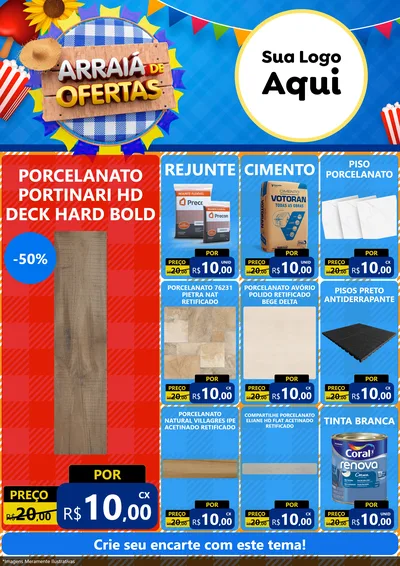 Modelo de Encarte para Encarte A4 Vertical com o tema Arraiá de Ofertas para Pisos e revestimentos