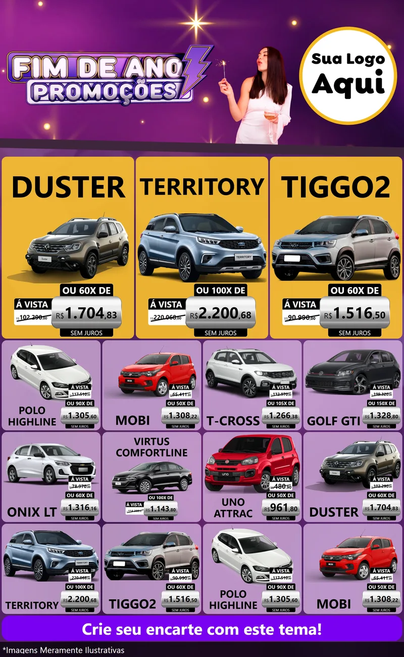 Modelo de Encarte para Encarte Grande com o tema Fim de Ano Promoções para Concessionaria de Carros