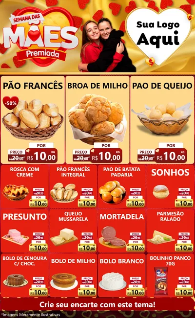 Modelo de Encarte para Encarte Grande com o tema Semana das Mães Premiada para Padaria