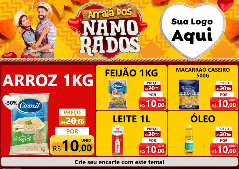 Modelo de Encarte para Encarte A4 Horizontal com o tema Arraiá dos Namorados para Supermercado