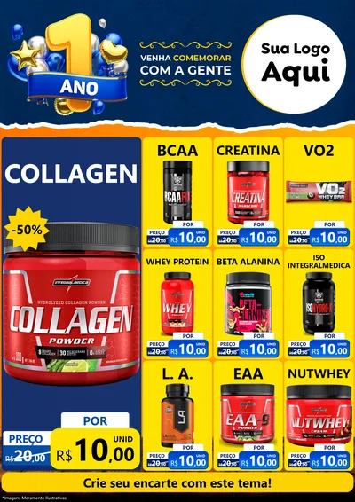 Modelo de Encarte para Encarte A4 Vertical com o tema Um Ano de Aniversário para Suplementos alimentares