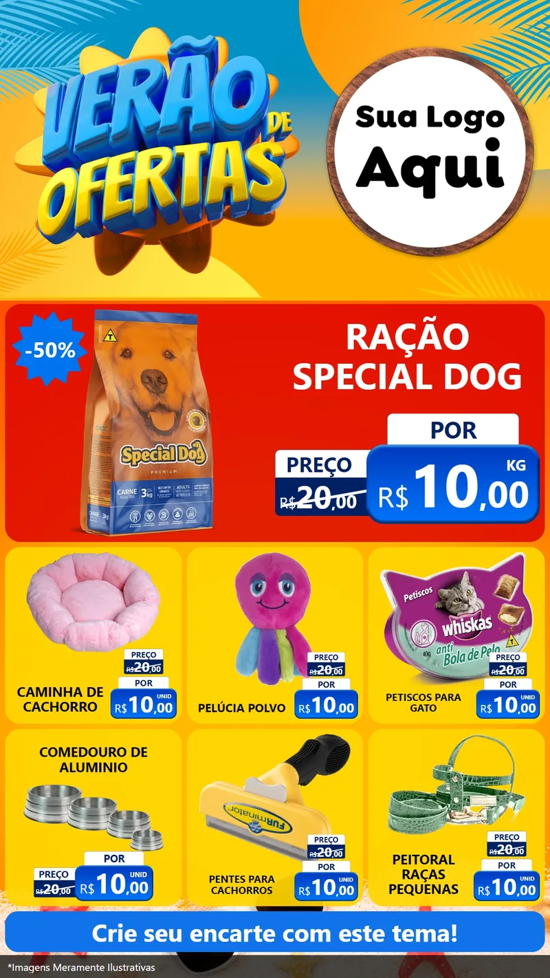 Modelo de Rede Social para Stories com o tema Verão de Ofertas para Pet Shop