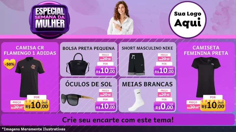 Modelo de TV para TV Horizontal com o tema Especial Semana da Mulher para Roupas e acessórios