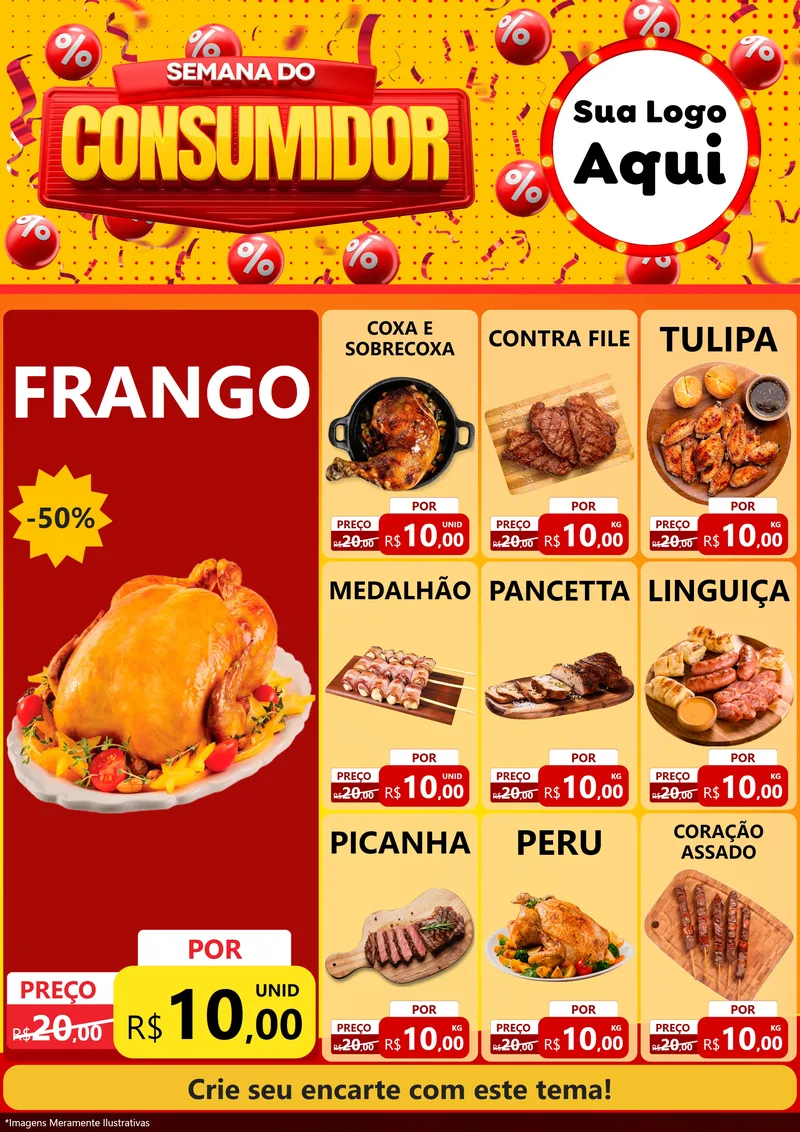 Modelo de Encarte para Encarte A4 Vertical com o tema Semana do Consumidor para Assados