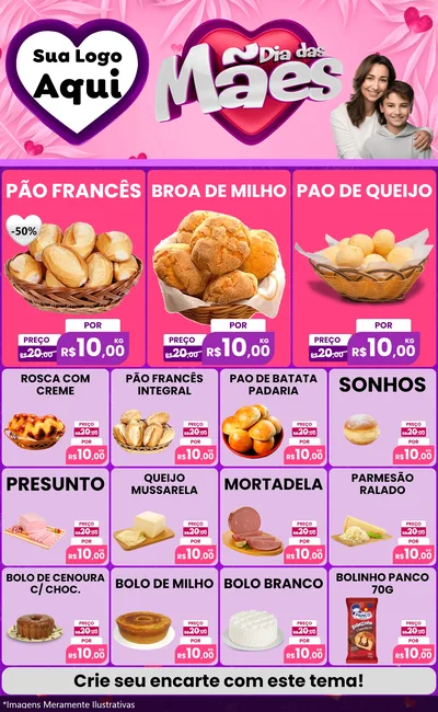 Modelo de Encarte para Encarte Grande com o tema Dia das Mães para Padaria
