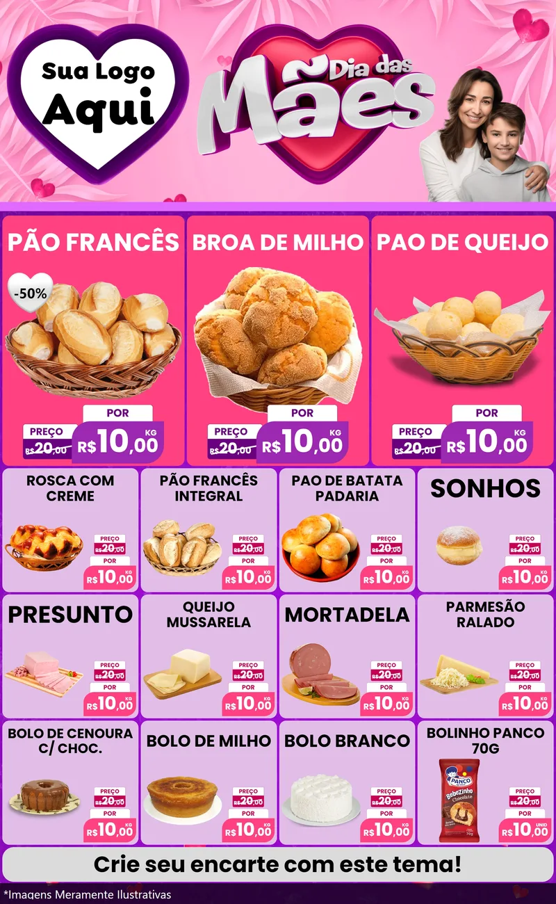Modelo de Encarte para Encarte Grande com o tema Dia das Mães para Padaria
