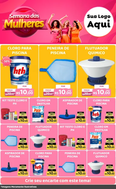 Modelo de Encarte para Encarte Grande com o tema Semana das Mulheres para Produtos para Piscina
