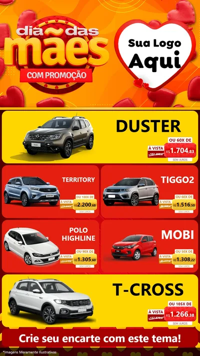 Modelo de TV para TV Vertical com o tema Dia das Mães com Promoção para Concessionaria de Carros
