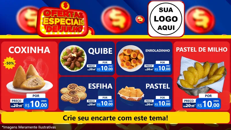Modelo de TV para TV Horizontal com o tema Ofertas Especiais de Julho para Salgadaria