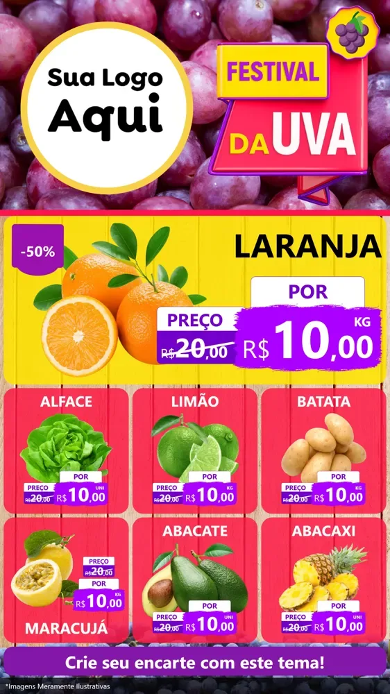Modelo de Rede Social para Stories com o tema Festival da Uva para Hortifrúti