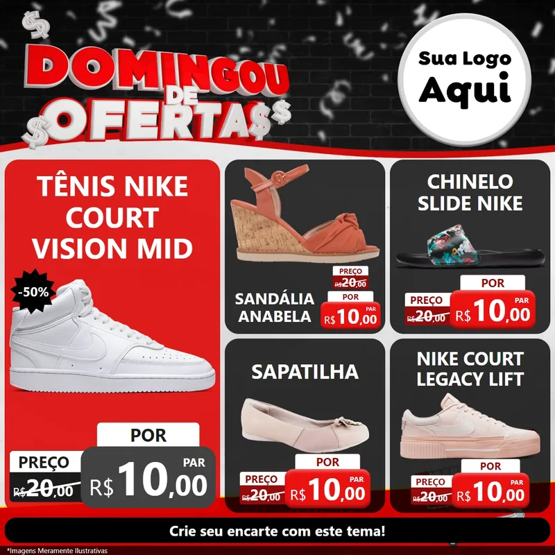 Modelo de Rede Social para Feed Facebook com o tema Domingou de Ofertas para Calçados