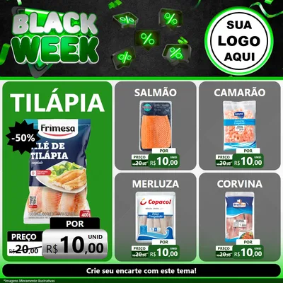 Modelo de Rede Social para Feed Facebook com o tema Black Week para Peixaria