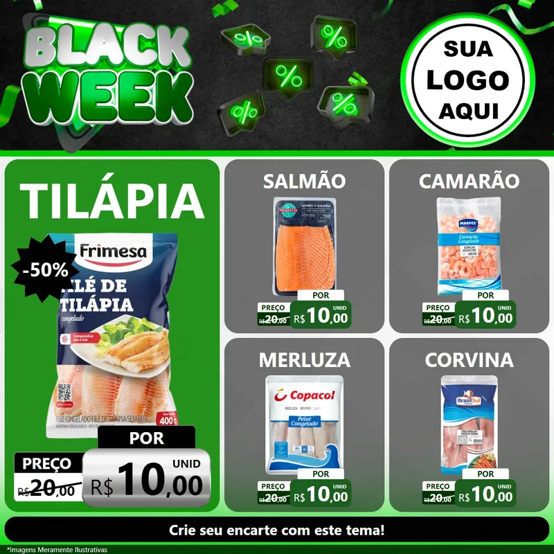 Modelo de Rede Social para Feed Facebook com o tema Black Week para Peixaria
