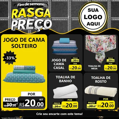 Modelo de Rede Social para Feed Facebook com o tema Fim de Semana Rasga Preço para Cama, Mesa e Banho