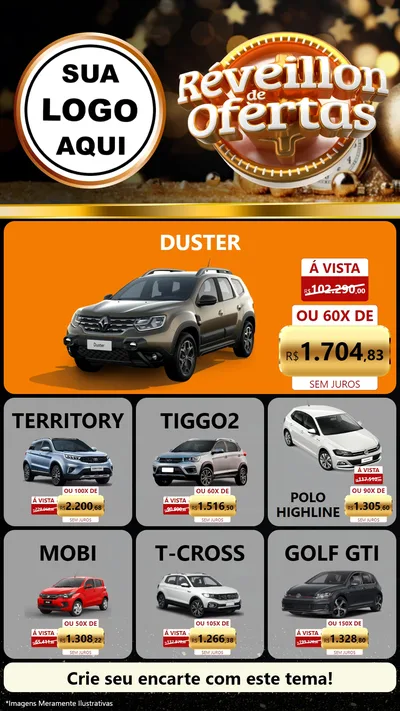 Modelo de Rede Social para Stories com o tema Réveillon de Ofertas para Concessionaria de Carros