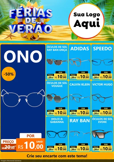 Modelo de Encarte para Encarte A4 Vertical com o tema Férias de Verão para Óticas