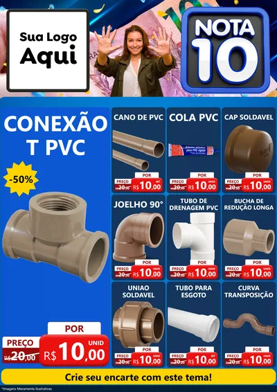 Modelo de Encarte para Encarte A4 Vertical com o tema Nota 10 para Tubos e conexões