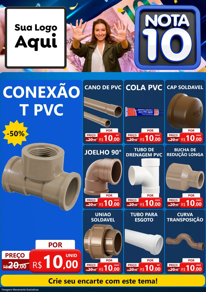 Modelo de Encarte para Encarte A4 Vertical com o tema Nota 10 para Tubos e conexões