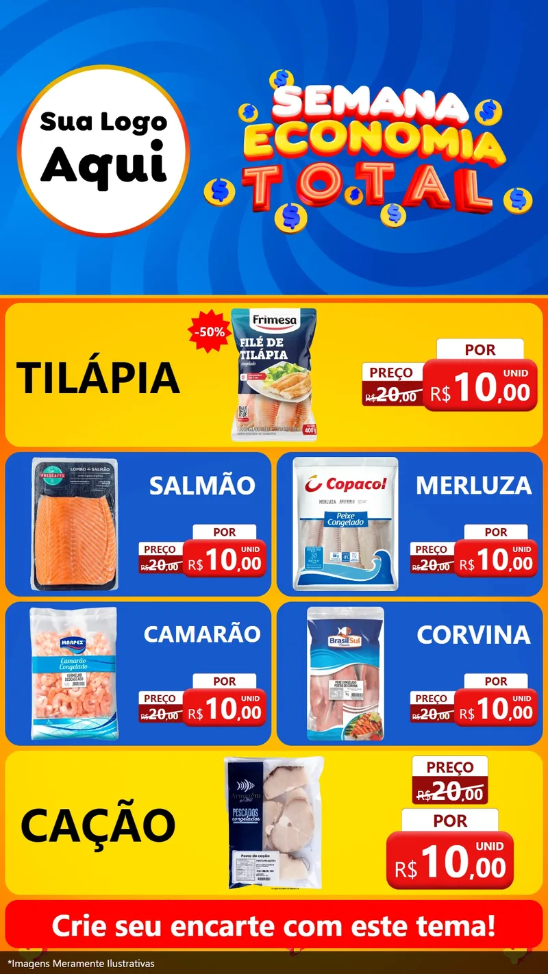Modelo de TV para TV Vertical com o tema Semana Economia Total para Peixaria