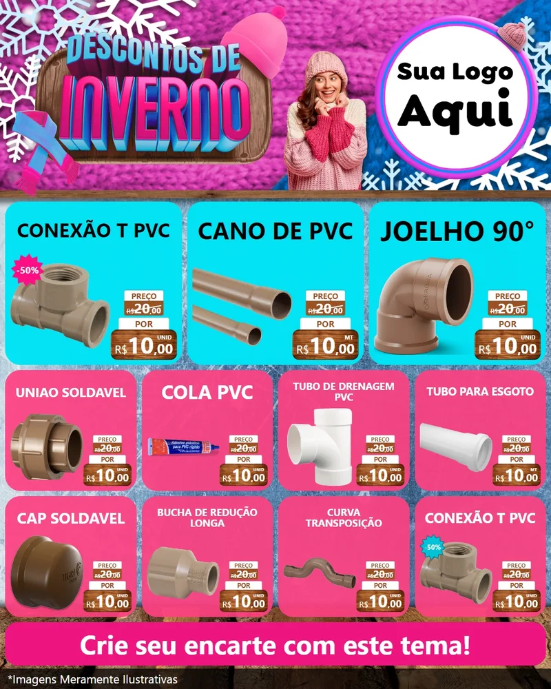Modelo de Rede Social para Feed Instagram com o tema Descontos de Inverno para Tubos e conexões