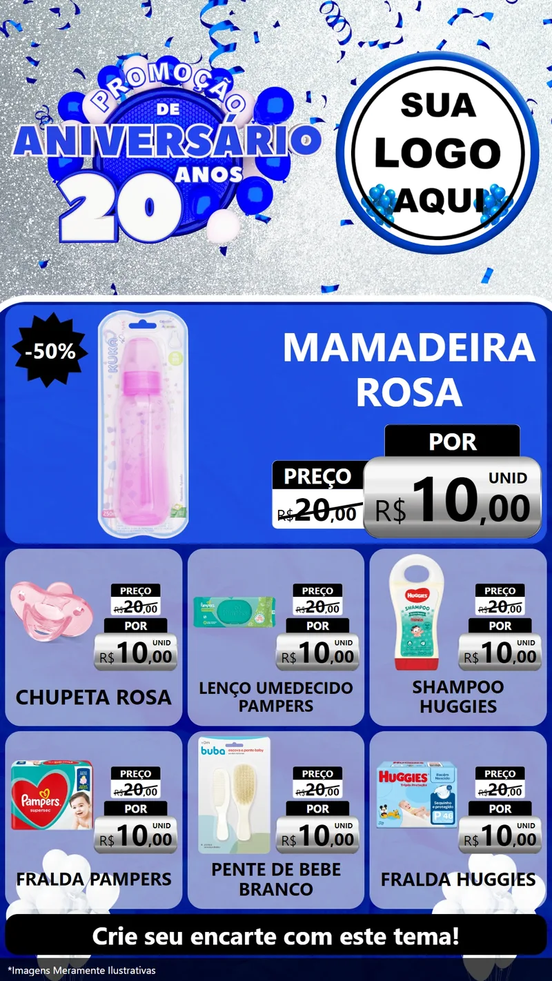 Modelo de Rede Social para Stories com o tema Promoção de Aniversário - 20 Anos para Bebês