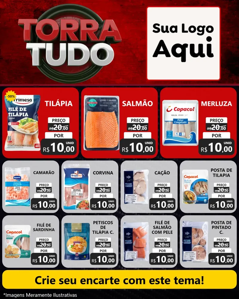Modelo de Rede Social para Feed Instagram com o tema Torra Tudo para Peixaria
