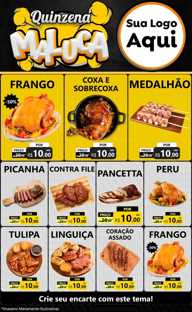 Modelo de Encarte para Encarte Grande com o tema Quinzena Maluca para Assados