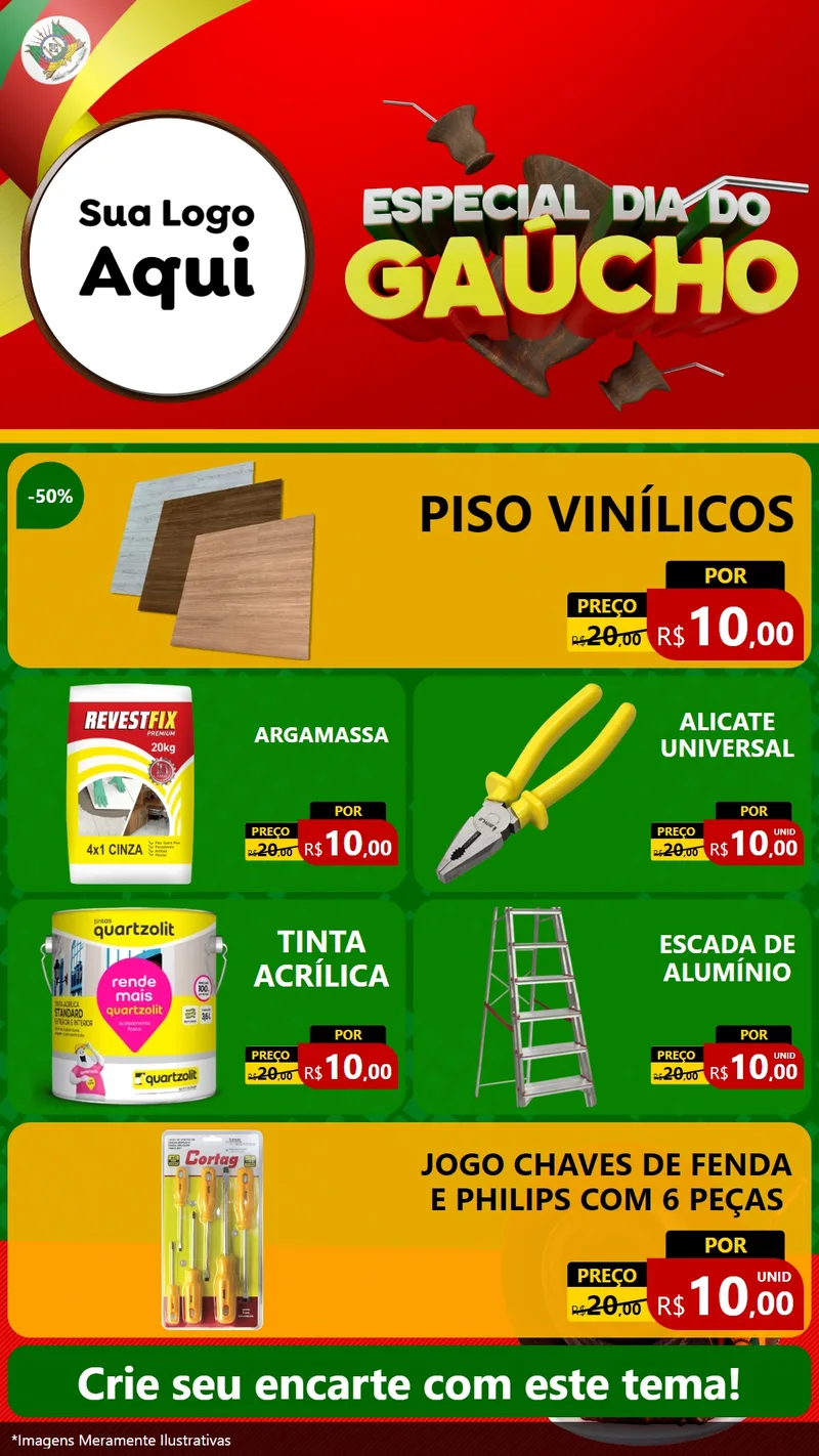 Modelo de TV para TV Vertical com o tema Especial Dia do Gaúcho para Material para Construção