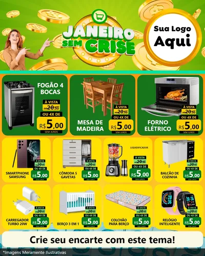 Modelo de Rede Social para Feed Instagram com o tema Janeiro Sem Crise para Móveis e Eletro