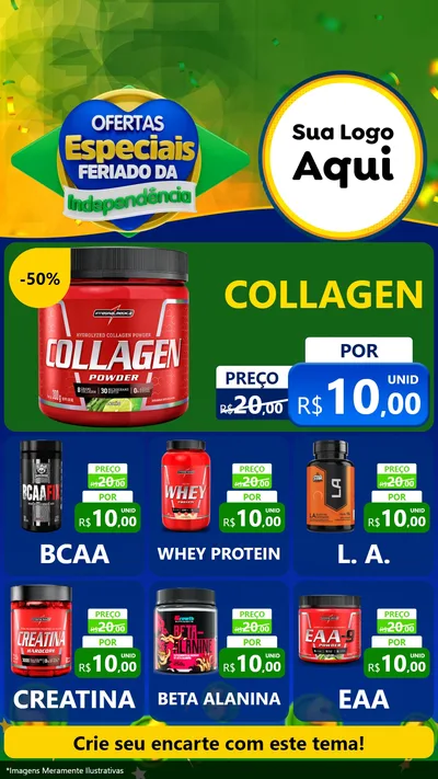 Modelo de Rede Social para Stories com o tema Ofertas Especiais Feriado da Independência para Suplementos alimentares