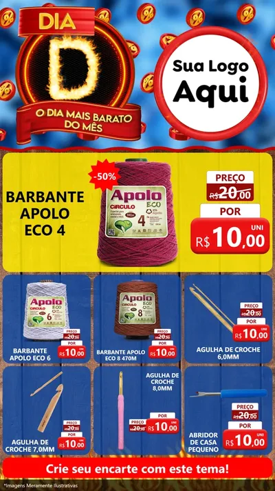 Modelo de Rede Social para Stories com o tema Dia D - O Dia Mais Barato Do Mês para Armarinho e Aviamentos
