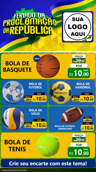 Modelo de TV para TV Vertical com o tema Feriado da Proclamação da República para Artigos Esportivos