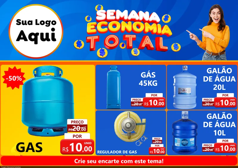 Modelo de Encarte para Encarte A4 Horizontal com o tema Semana Economia Total para Água e gás