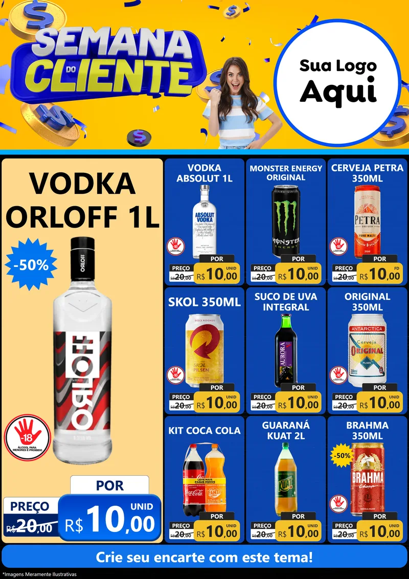 Modelo de Encarte para Encarte A4 Vertical com o tema Semana do Cliente para Distribuidora de bebidas