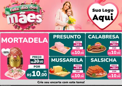 Modelo de Encarte para Encarte A4 Horizontal com o tema Feliz Dia das Mães para Frios e Laticínios