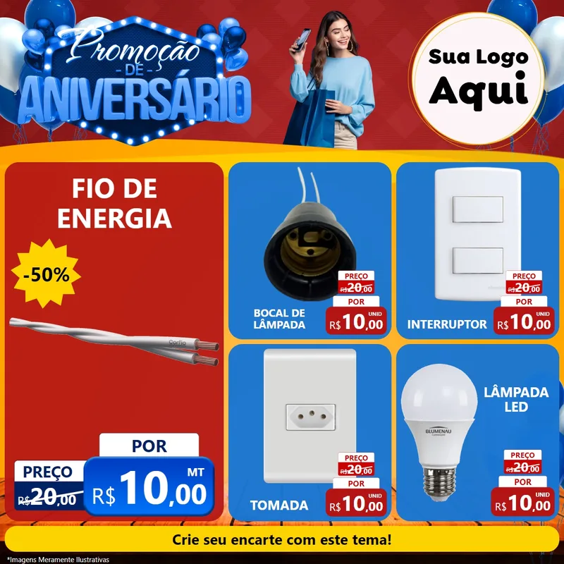 Modelo de Rede Social para Feed Facebook com o tema Promoção de Aniversário para Materiais Elétricos