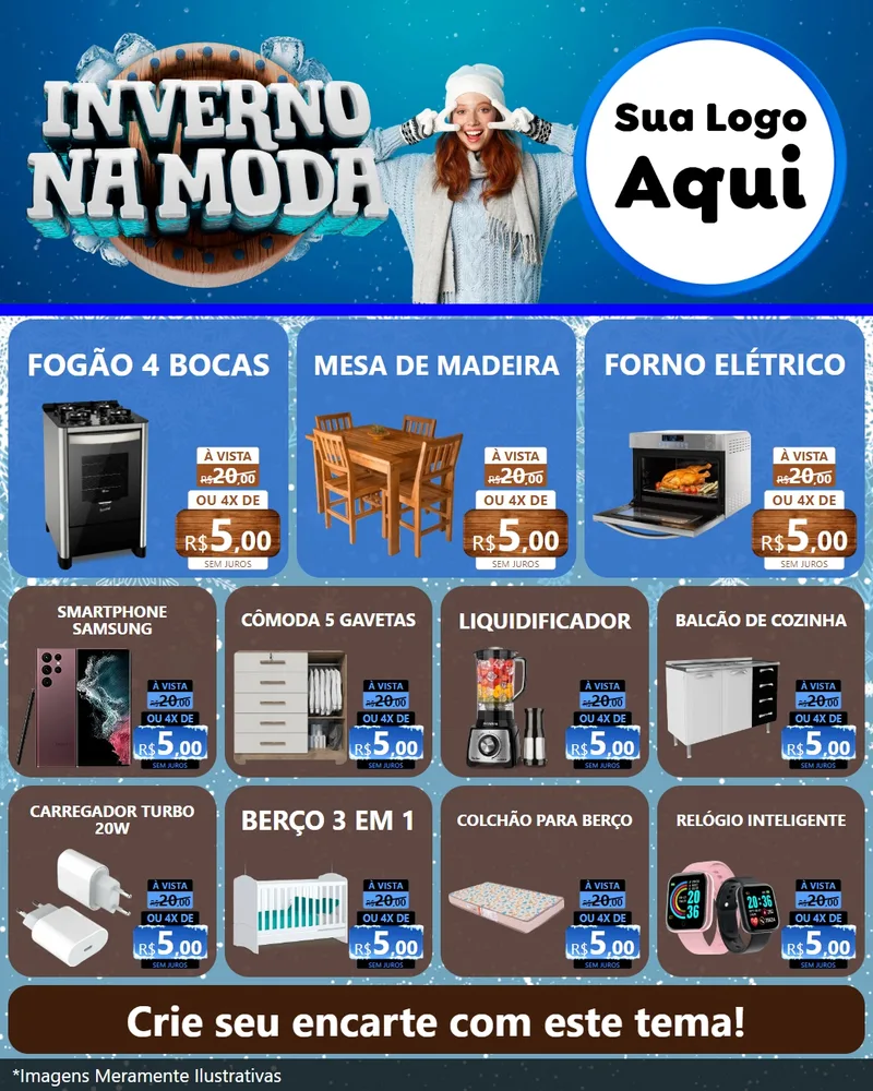 Modelo de Rede Social para Feed Instagram com o tema Inverno na Moda para Móveis e Eletro