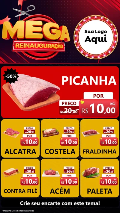 Modelo de Rede Social para Stories com o tema Mega Reinauguração para Açougue