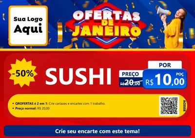 Modelo de Cartaz para Cartaz A4 Horizontal com o tema Ofertas de Janeiro para Comida japonesa