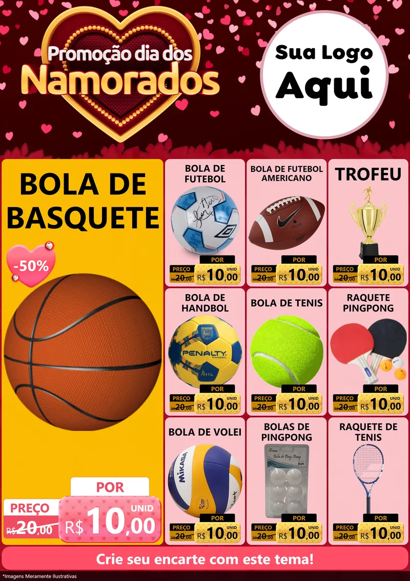 Modelo de Encarte para Encarte A4 Vertical com o tema Promoção Dia Dos Namorados para Artigos Esportivos