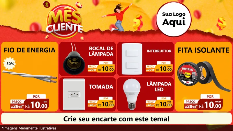 Modelo de TV para TV Horizontal com o tema Mês do Cliente para Materiais Elétricos