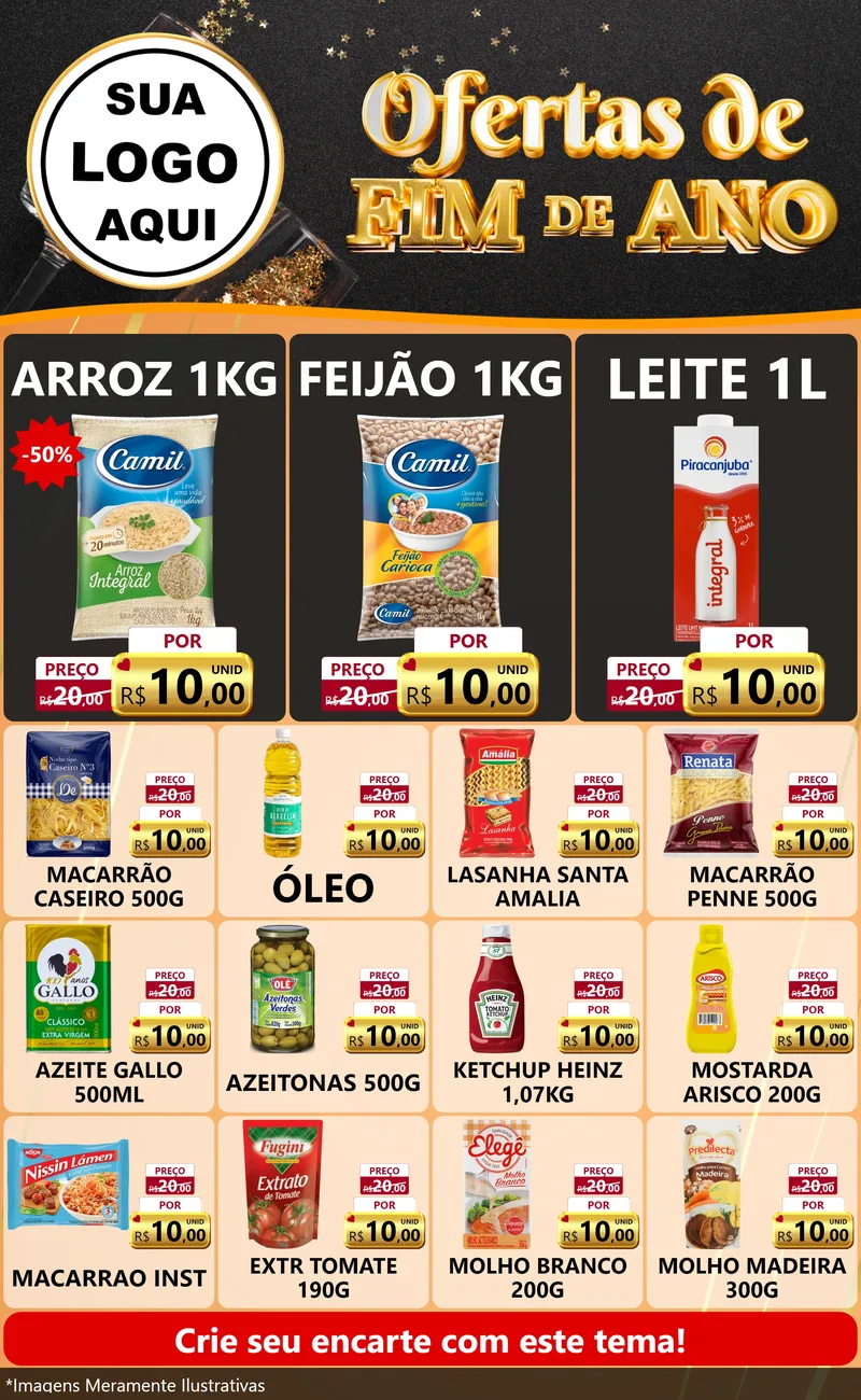 Modelo de Encarte para Encarte Grande com o tema Ofertas de Fim de Ano para Supermercado