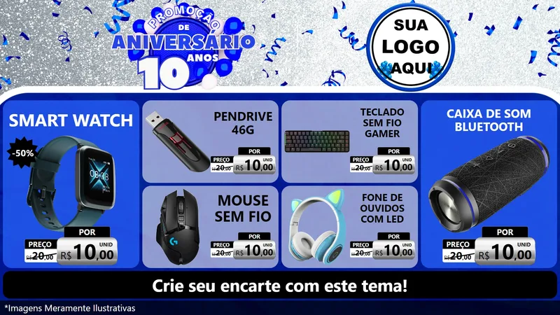 Modelo de TV para TV Horizontal com o tema Promoção de Aniversário - 10 Anos para Informática