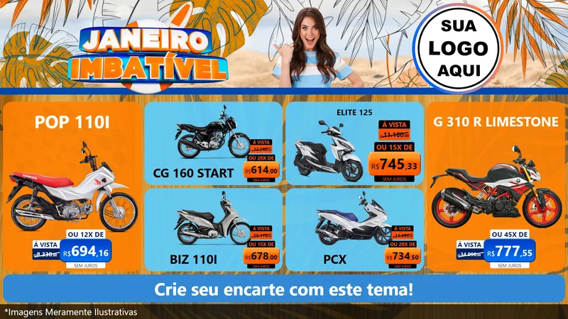 Modelo de TV para TV Horizontal com o tema Janeiro Imbatível para Concessionaria de Motos
