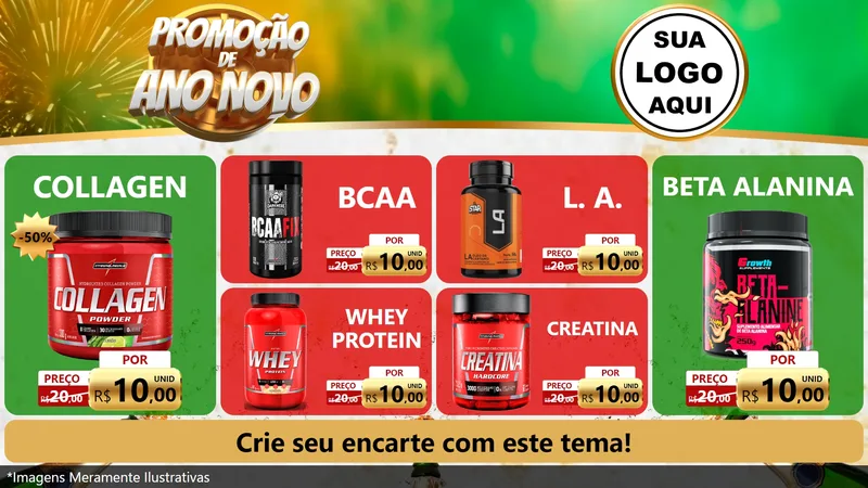 Modelo de TV para TV Horizontal com o tema Promoção de Ano Novo para Suplementos alimentares