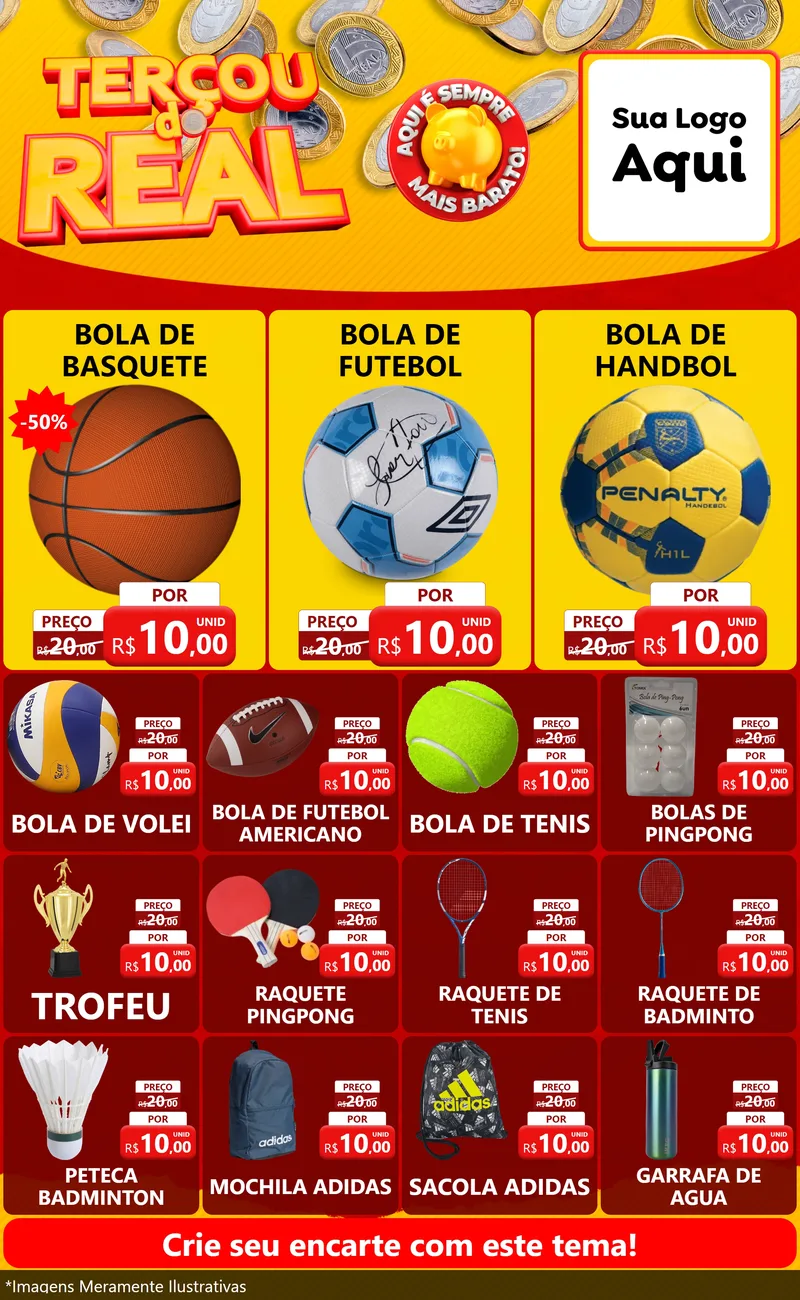 Modelo de Encarte para Encarte Grande com o tema Terçou do Real para Artigos Esportivos